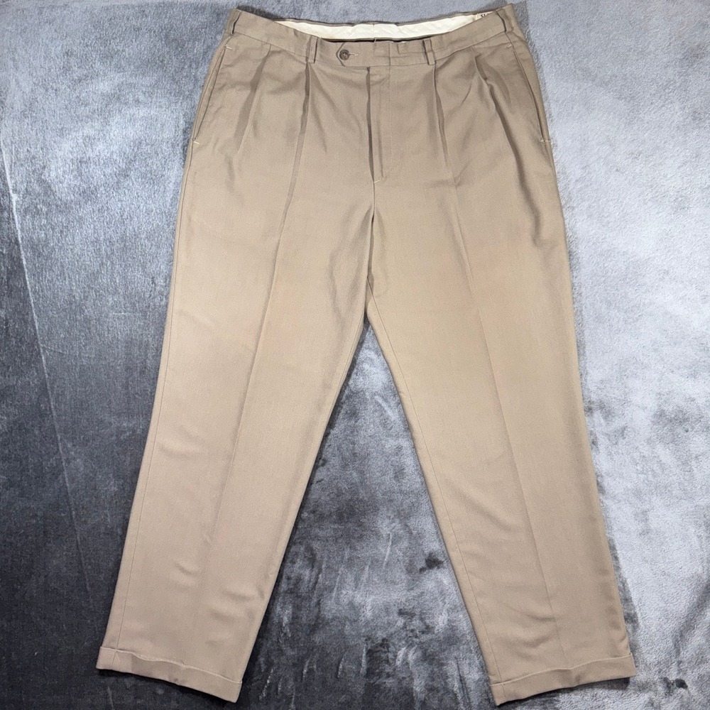 Vintage 1998 Levi's Slates Dress Pants Men's 38x31 Tan Pleated Cuffed USA